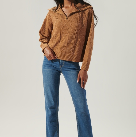 Sugarlips | Mocha Brown Cable Knit Half Zip Up Sweater | Small (4-6) - Picture 5 of 10